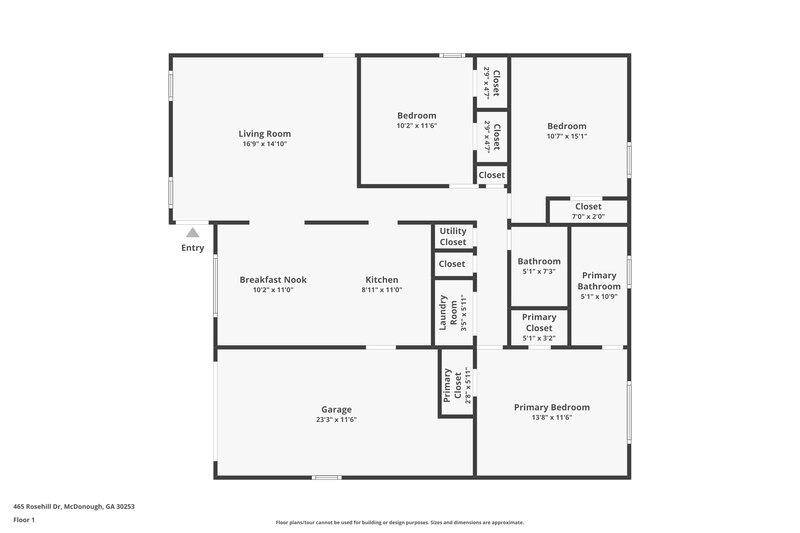 1,830/Mo, 465 Rosehill Drive McDonough, GA 30253 Floor Plan View