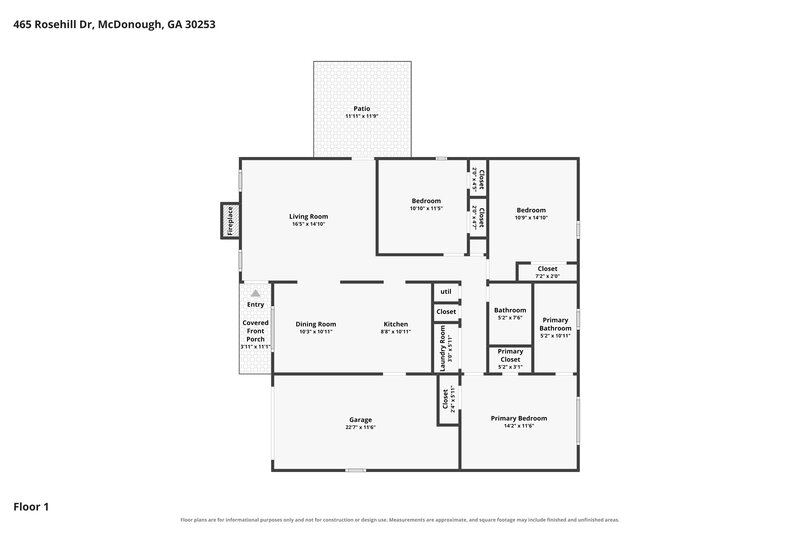 1,675/Mo, 465 Rosehill Drive McDonough, GA 30253 Floor Plan View