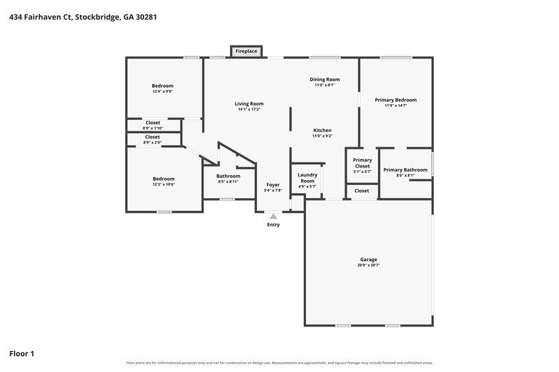 1,845/Mo, 434 Fairhaven Court Stockbridge, GA 30281 Floor Plan View