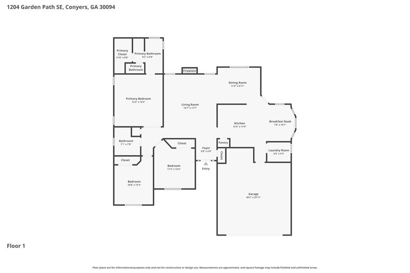 1,825/Mo, 1204 Garden Path SE Conyers, GA 30094 Floor Plan View
