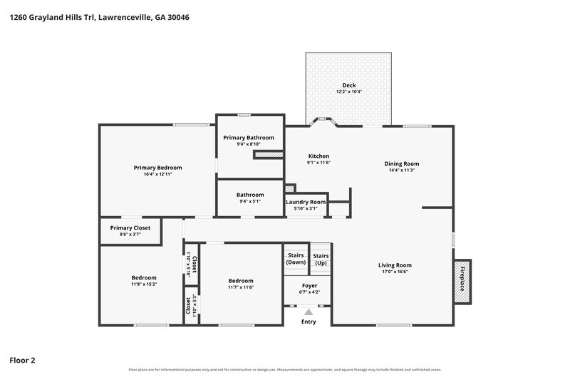 1,950/Mo, 1260 Grayland Hills Trl Lawrenceville, GA 30046 Floor Plan View 2