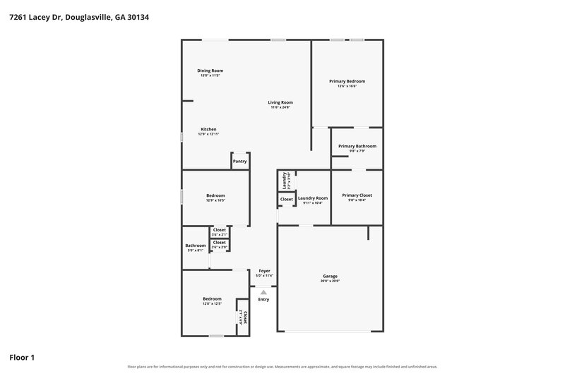 1,915/Mo, 7261 Lacey Drive Douglasville, GA 30134 Floor Plan View