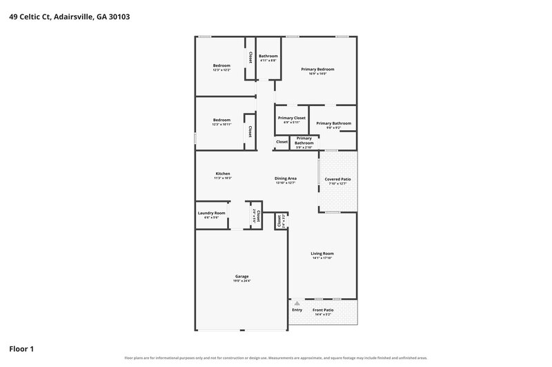 1,715/Mo, 49 Celtic Court Adairsville, GA 30103 Floor Plan View