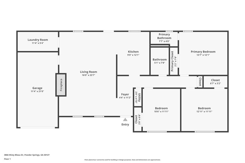 1,575/Mo, 3866 Misty Bleau Drive Powder Springs, GA 30127 Floor Plan View