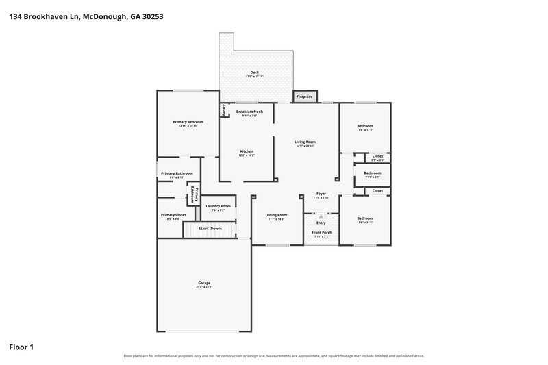 2,060/Mo, 134 Brookhaven Lane McDonough, GA 30253 Floor Plan View
