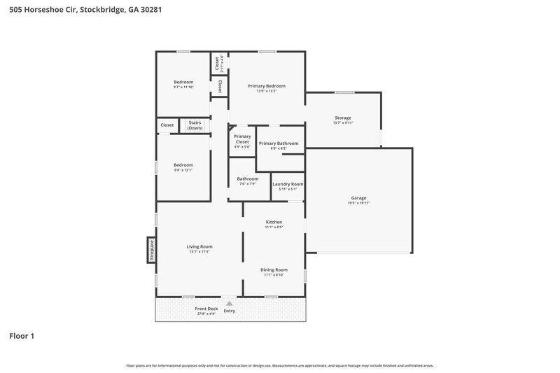 2,710/Mo, 505 Horseshoe Circle Stockbridge, GA 30281 Floor Plan View 2