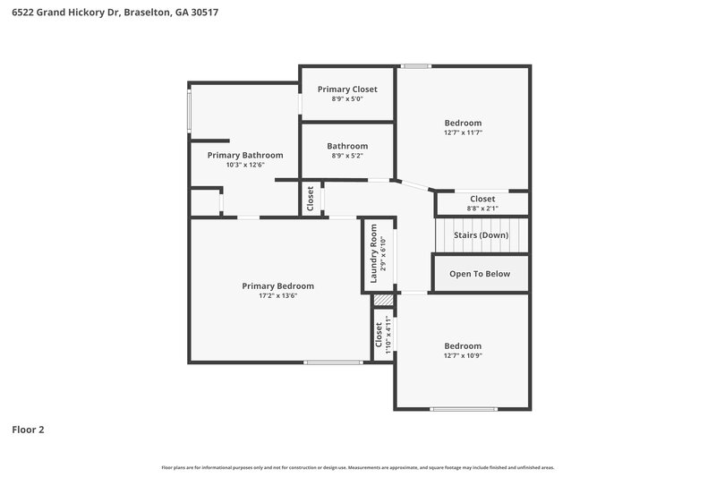 2,230/Mo, 6522 Grand Hickory Dr Braselton, GA 30517 Floor Plan View 2