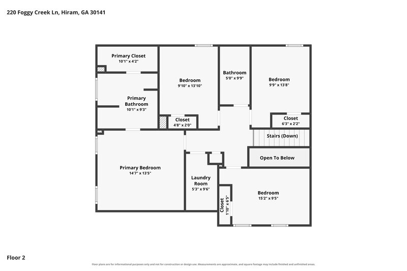 1,965/Mo, 220 Foggy Creek Lane Hiram, GA 30141 Floor Plan View 2