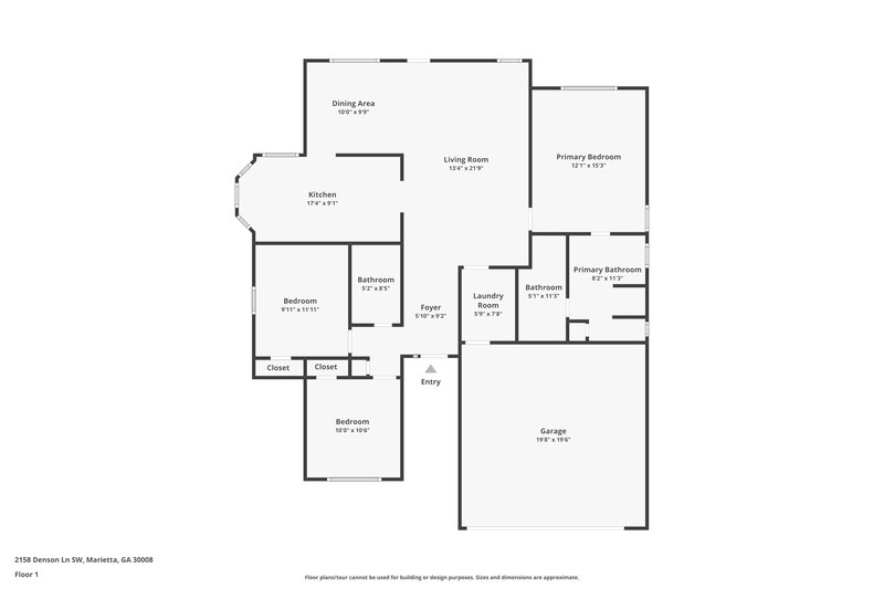 1,980/Mo, 2158 Denson Ln SW Marietta, GA 30008 Floor Plan View