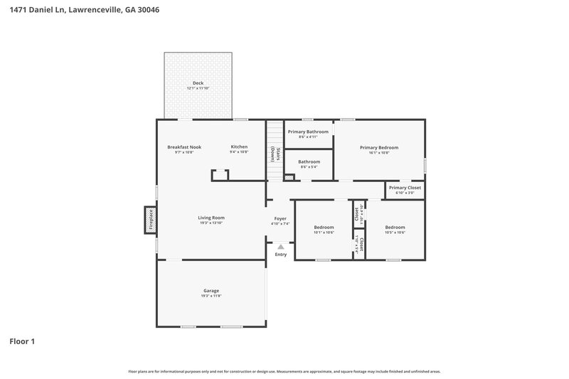 1,855/Mo, 1471 Daniel Ln Lawrenceville, GA 30046 Floor Plan View