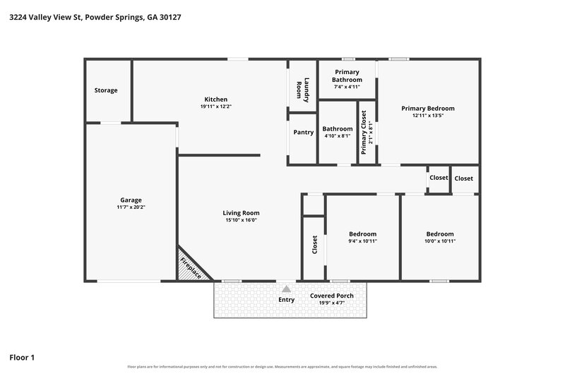 1,810/Mo, 3224 Valley View St Powder Springs, GA 30127 Floor Plan View