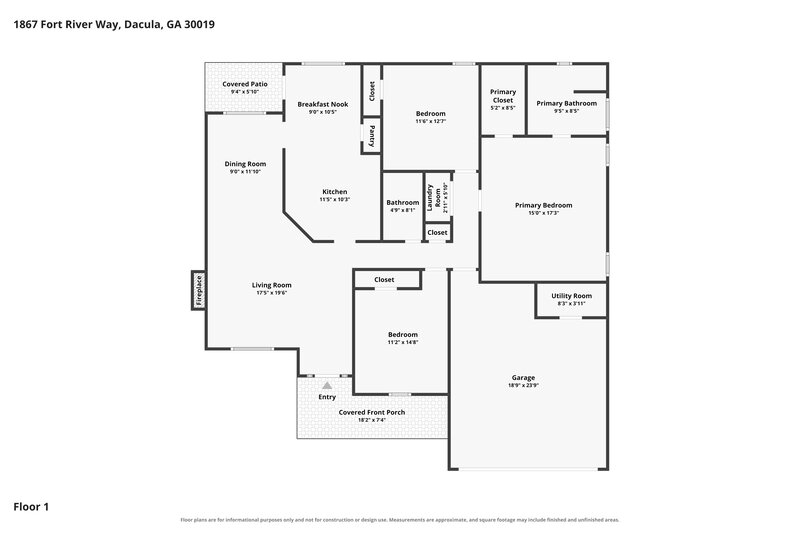 2,170/Mo, 1867 Fort River Way Dacula, GA 30019 Floor Plan View