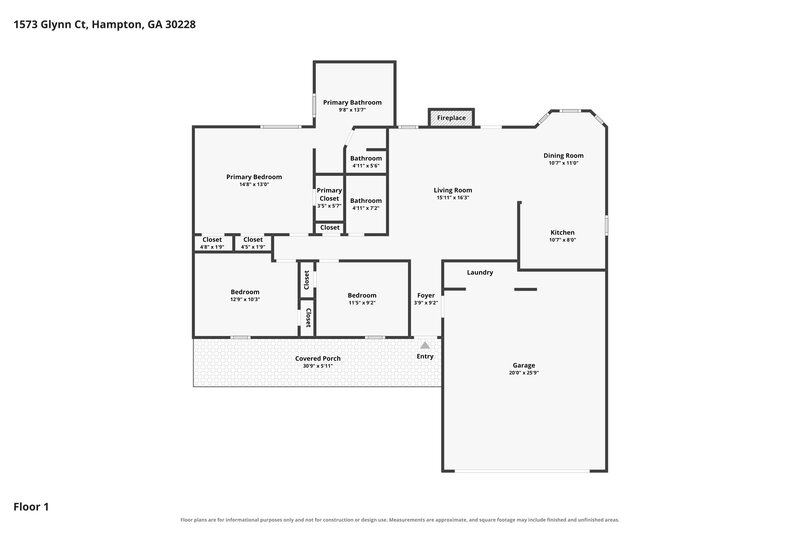 2,040/Mo, 1573 Glynn Ct Hampton, GA 30228 Floorplan View