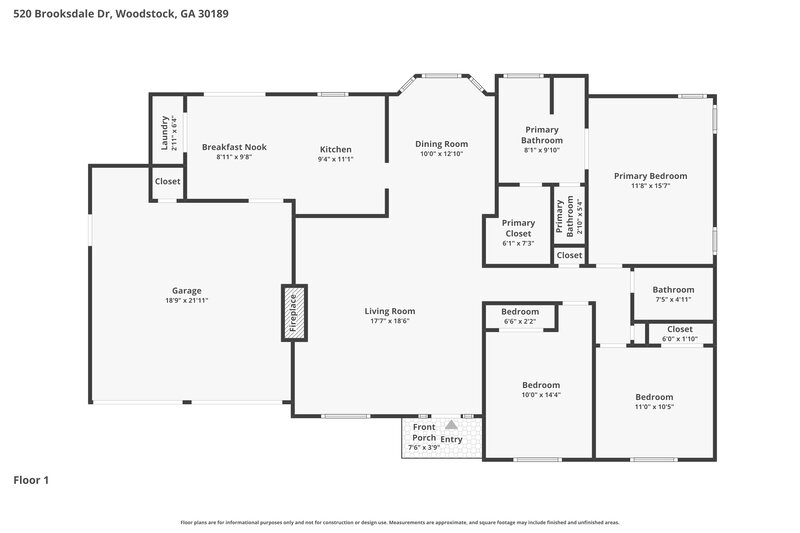 2,200/Mo, 520 Brooksdale Dr Woodstock, GA 30189 Floor Plan View