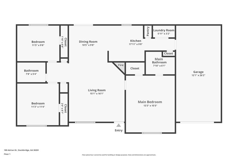 1,560/Mo, 180 Adrian Dr Stockbridge, GA 30281 Floor Plan View