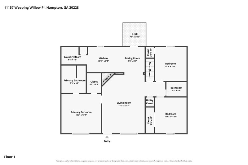 1,615/Mo, 11157 Weeping Willow Place Hampton, GA 30228 Floor Plan View