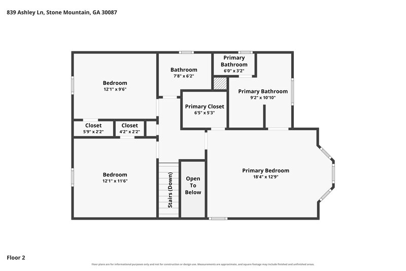 1,885/Mo, 839 Ashley Lane Stone Mountain, GA 30087 Floor Plan View 2