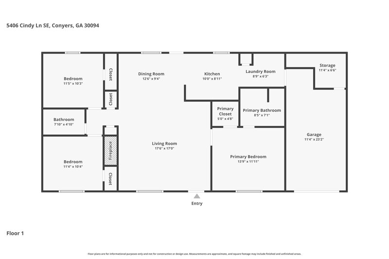 1,780/Mo, 5406 Cindy Ln SE Conyers, GA 30094 Floor Plan View