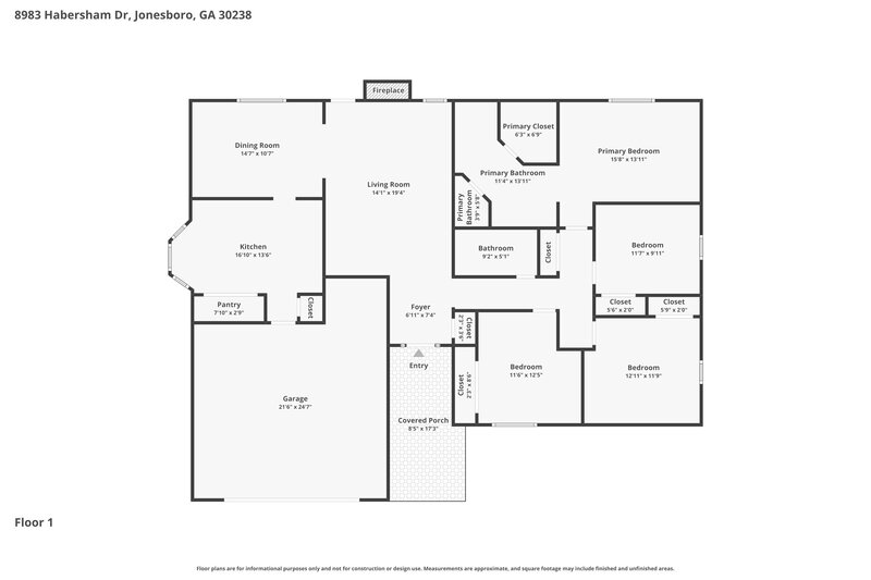 1,990/Mo, 8983 Habersham Dr Jonesboro, GA 30238 Floor Plan View