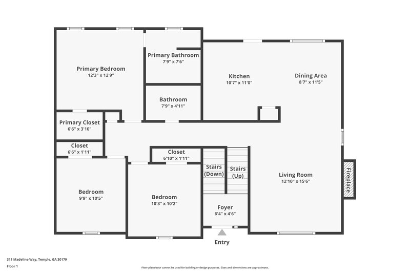 1,740/Mo, 311 Madeline Way Temple, GA 30179 Floorplan View