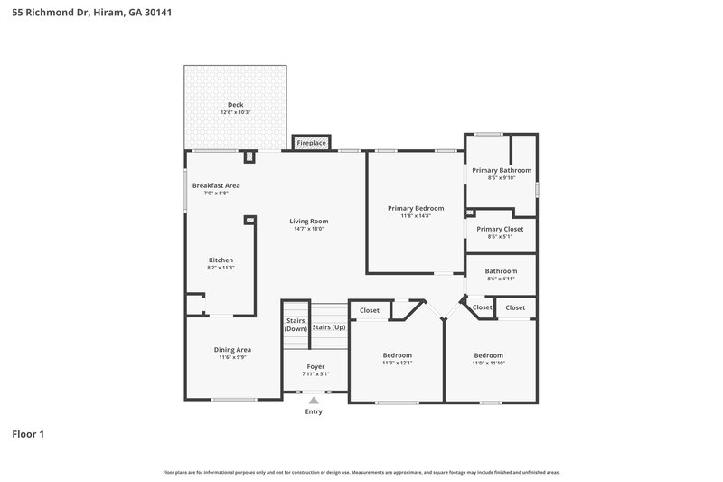 2,010/Mo, 55 Richmond Dr Hiram, GA 30141 Floor Plan View 2