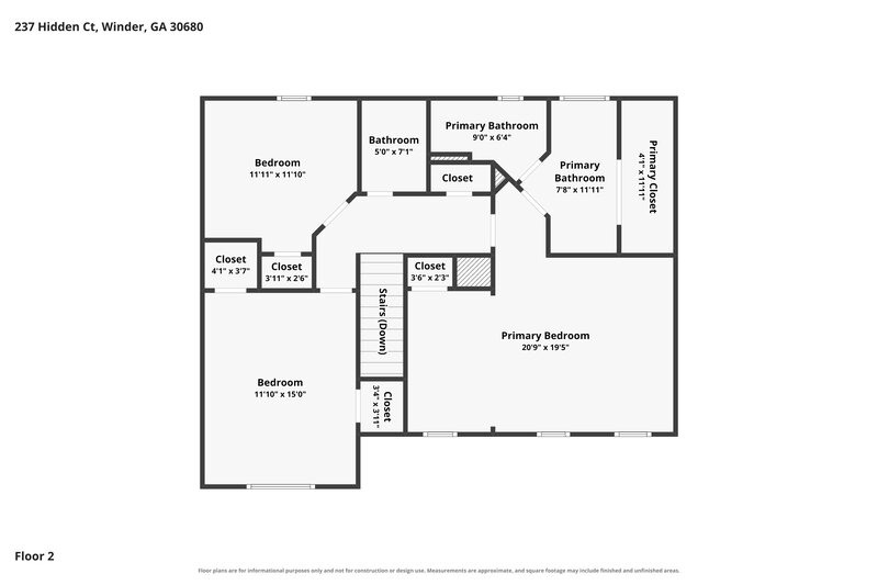 1,900/Mo, 237 Hidden Ct Winder, GA 30680 Floor Plan View