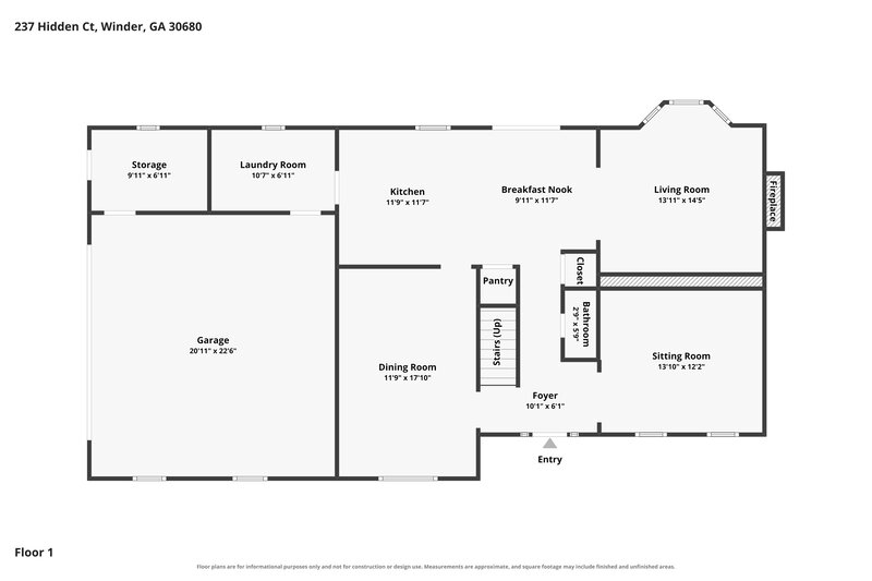 1,900/Mo, 237 Hidden Ct Winder, GA 30680 Floor Plan View 2