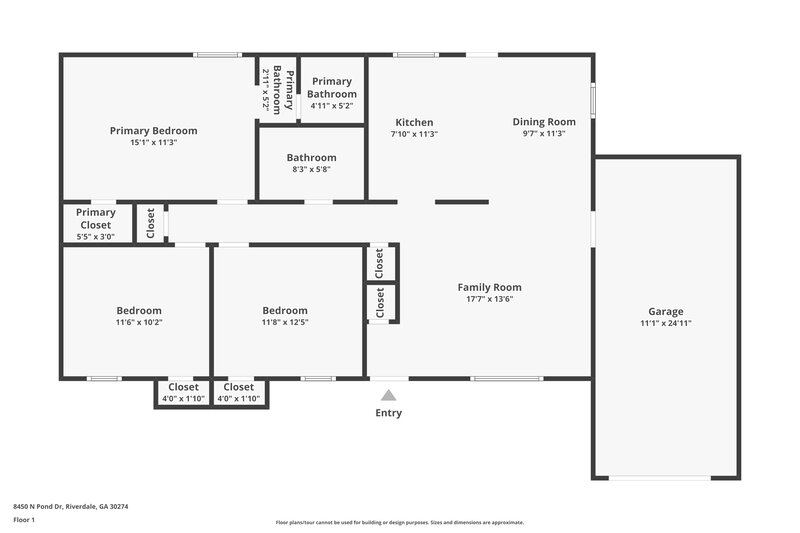 1,615/Mo, 8450 N Pond Dr Riverdale, GA 30274 Floor Plan View