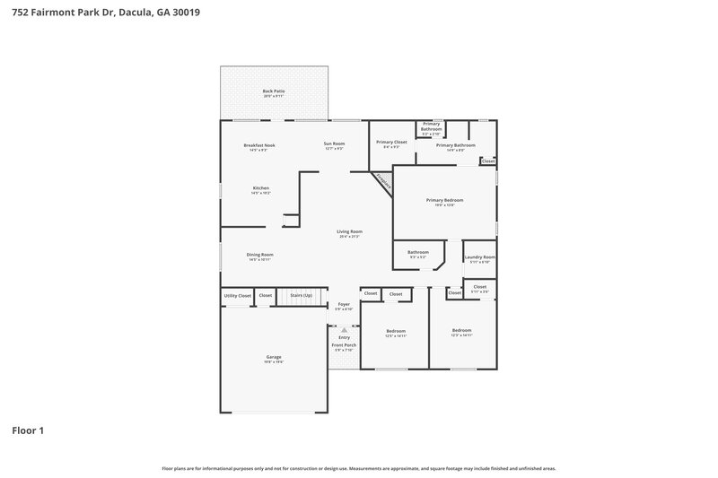 2,425/Mo, 752 Fairmont Park Dr Dacula, GA 30019 Floor Plan View