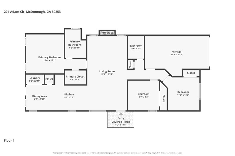1,765/Mo, 204 Adam Cir McDonough, GA 30253 Floor Plan View
