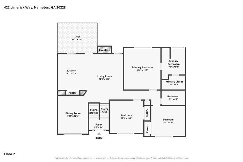 2,005/Mo, 422 Limerick Way Hampton, GA 30228 Floor Plan View