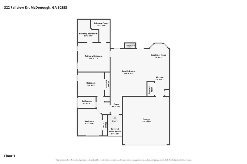 1,795/Mo, 322 Fallview Dr McDonough, GA 30253 Floor Plan View