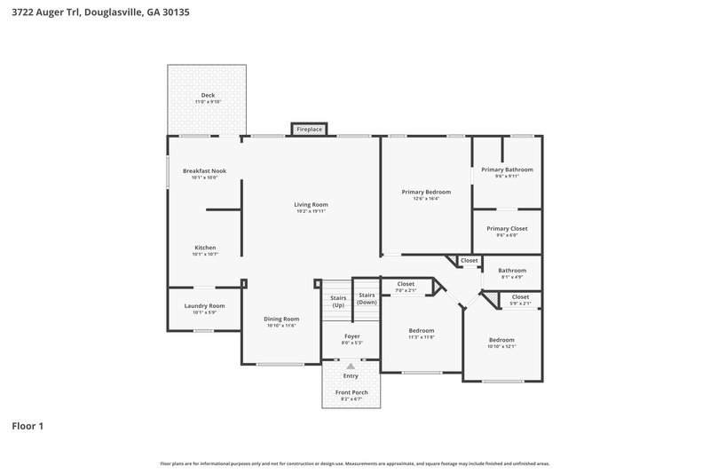 2,165/Mo, 3722 Auger Trl Douglasville, GA 30135 Floor Plan View