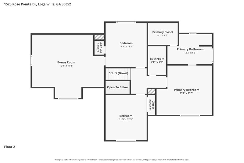 2,060/Mo, 1520 Rose Pointe Dr Loganville, GA 30052 Floor Plan View 2