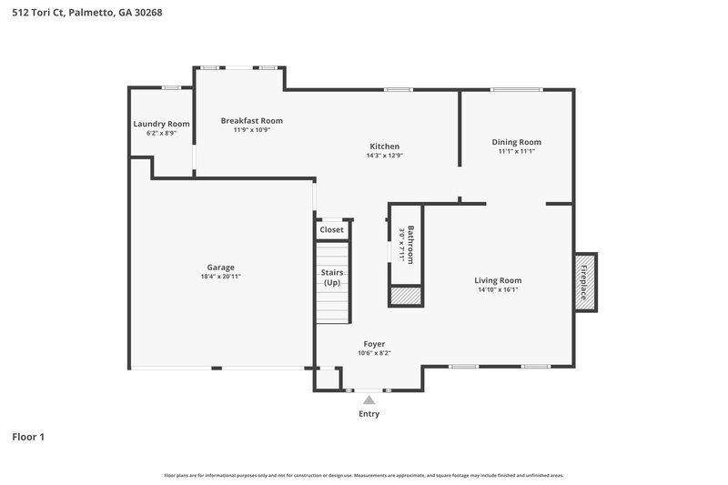 2,025/Mo, 512 Tori Ct Palmetto, GA 30268 Floor Plan View