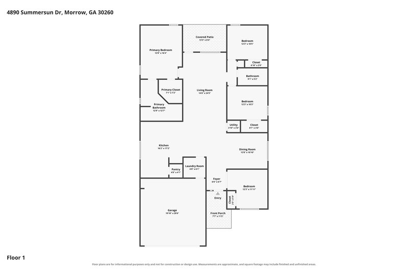 2,190/Mo, 4890 Summersun Dr Morrow, GA 30260 Floor Plan View