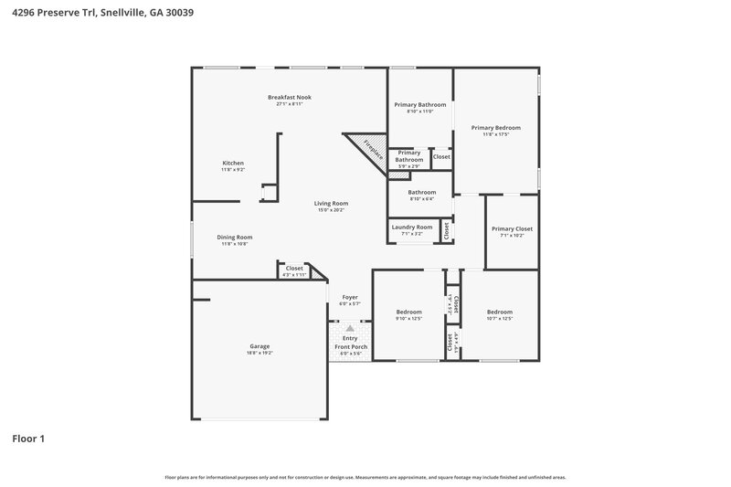 2,200/Mo, 4296 Preserve Trl Snellville, GA 30039 Floor Plan View