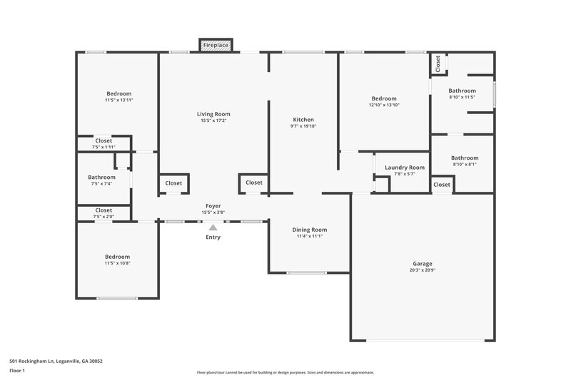 1,970/Mo, 501 Rockingham Ln Loganville, GA 30052 Floor Plan View