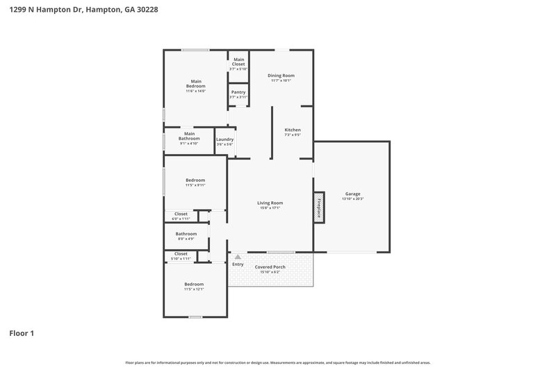 1,720/Mo, 1299 N Hampton Dr Hampton, GA 30228 Floor Plan View