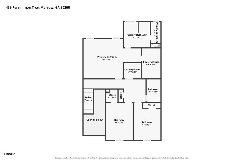2,075/Mo, 1439 Persimmon Trace Morrow, GA 30260 Floor Plan View 2