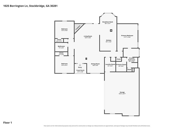 1,985/Mo, 1025 Borrington Ln Stockbridge, GA 30281 Floor Plan View