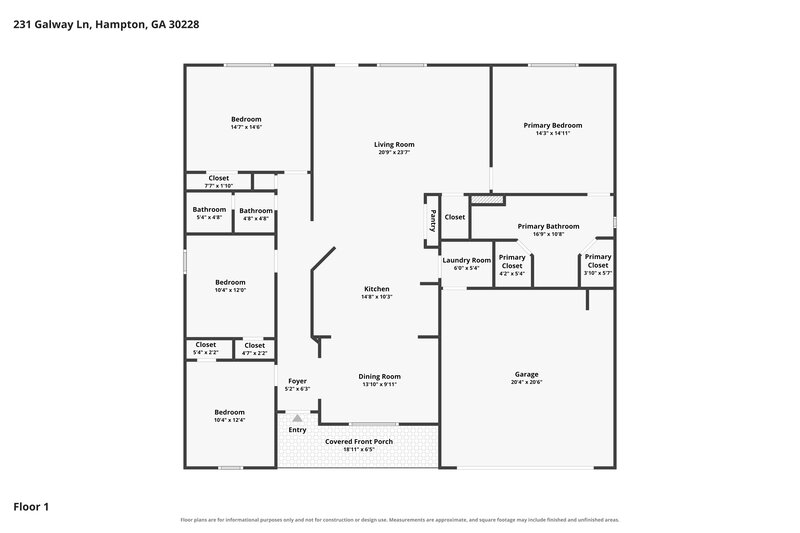 2,095/Mo, 231 Galway Ln Hampton, GA 30228 Floor Plan View