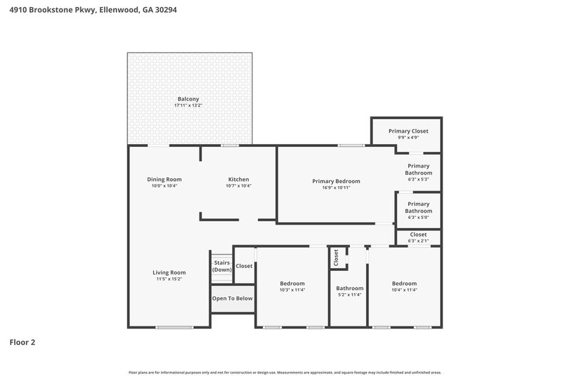 2,155/Mo, 4910 Brookstone Pkwy Ellenwood, GA 30294 Floor Plan View 2