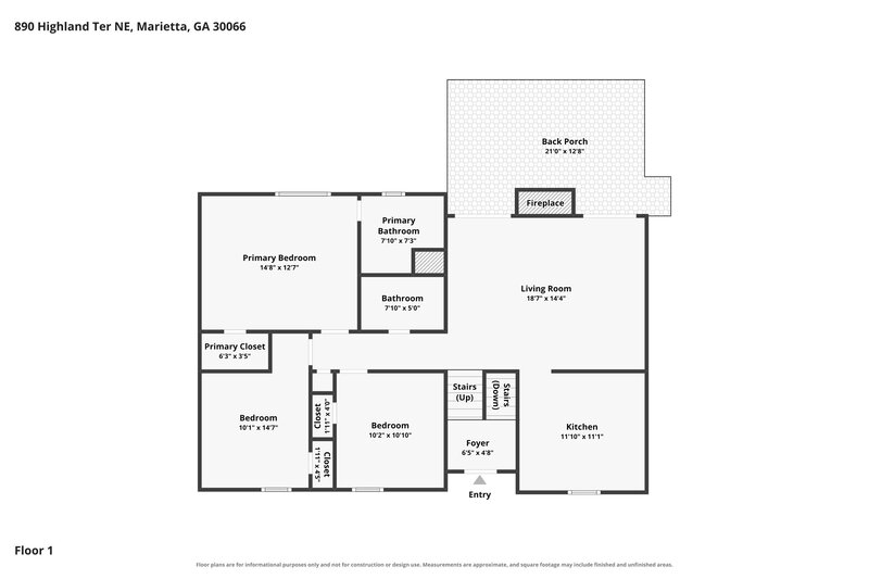 2,105/Mo, 890 Highland Terrace NE Marietta, GA 30066 Floor Plan View 2