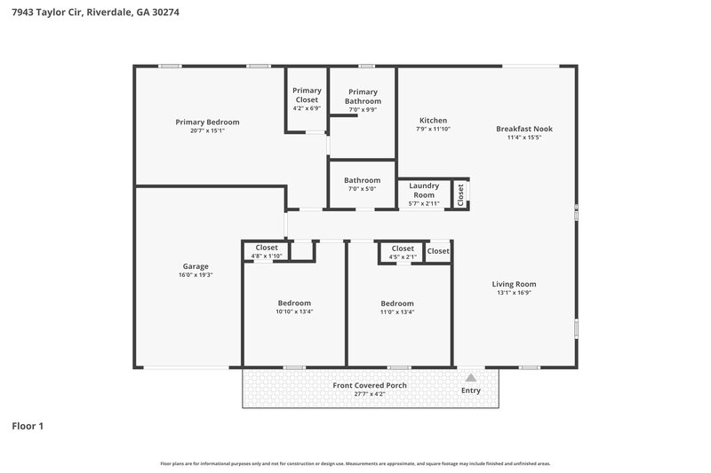1,665/Mo, 7943 Taylor Cir Riverdale, GA 30274 Floor Plan View