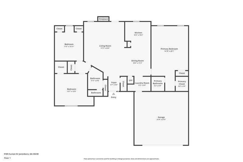 1,835/Mo, 9185 Sunset Dr Jonesboro, GA 30238 Floor Plan View