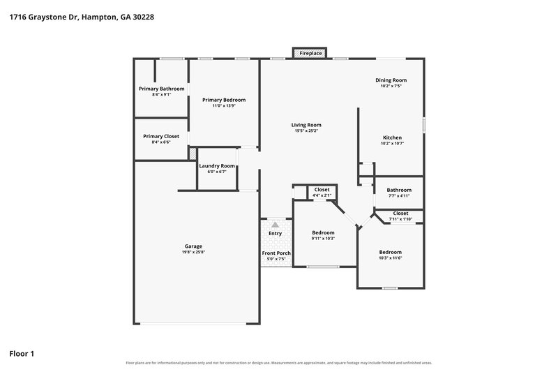 1,775/Mo, 1716 Graystone Dr Hampton, GA 30228 Floor Plan View