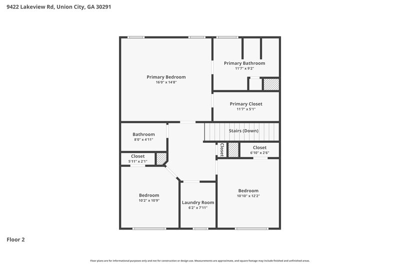 2,010/Mo, 9422 Lakeview Rd Union City, GA 30291 Floor Plan View 2