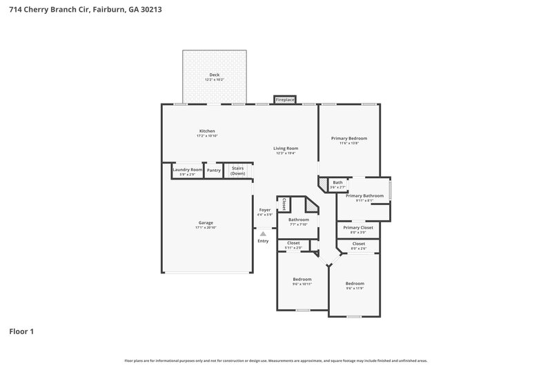 2,525/Mo, 714 Cherry Branch Cir Fairburn, GA 30213 Floor Plan View