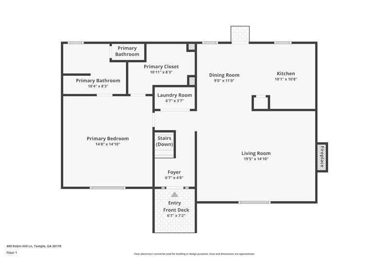 1,690/Mo, 409 Robin Hill Ln Temple, GA 30179 Floor Plan View 2
